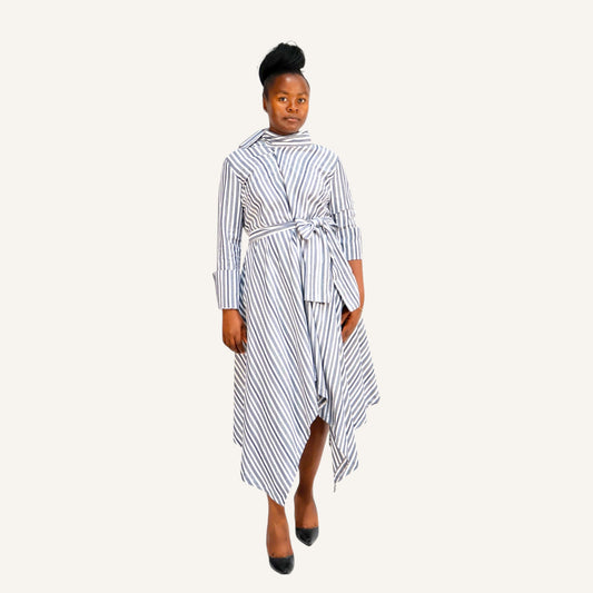 Blue stripped handkerchief dress with ties