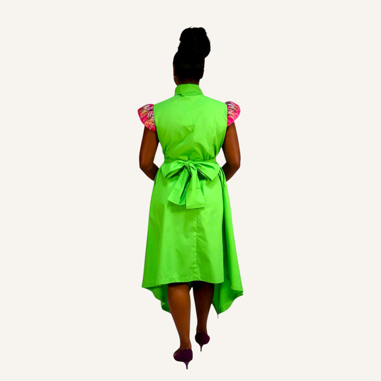 Lime green handkerchief dress with ties and cap sleeve