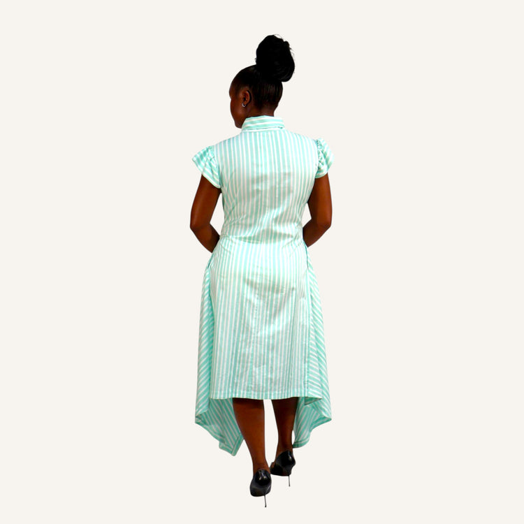 Striped Mint green and white stripe cap sleeved shirt dress with invisible placket