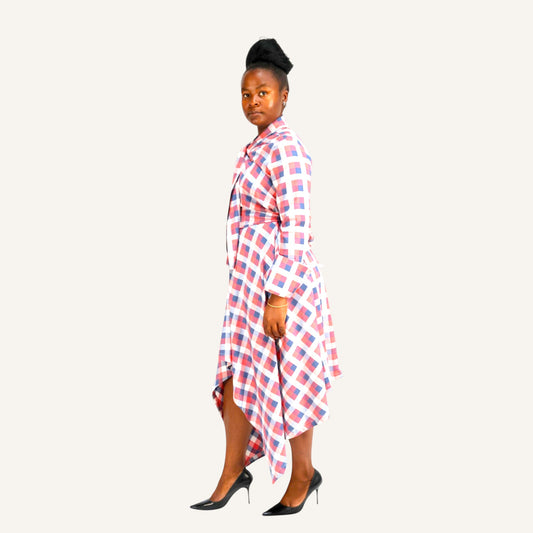 Red checked handkerchief dress with ties