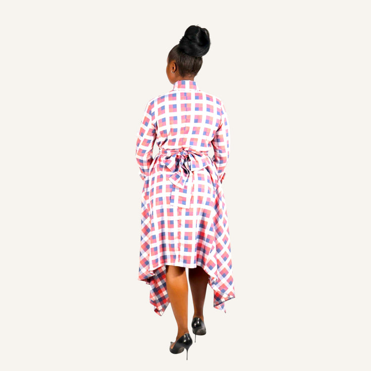 Red checked handkerchief dress with ties
