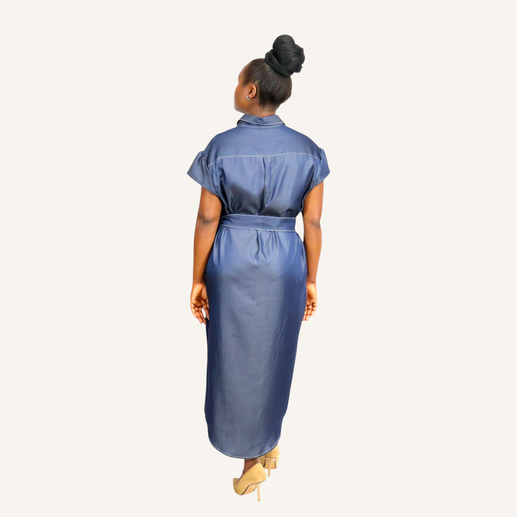 Lightweight denim shirt dress with cap sleeves