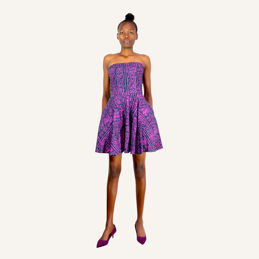 Purple vert corset strapless dress with a circular bottom