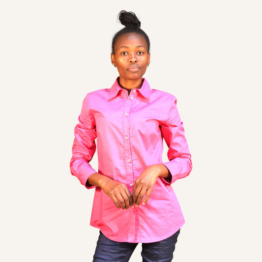 Pink button down shirt long sleeved cotton