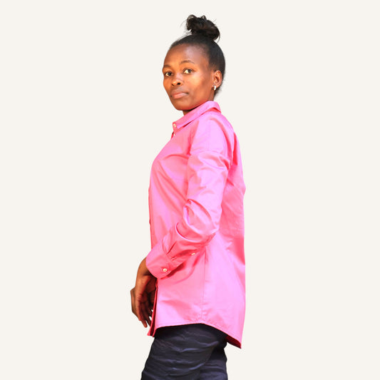 Pink button down shirt long sleeved cotton