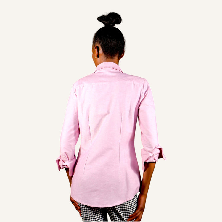 Pink button down long sleeved cotton shirt