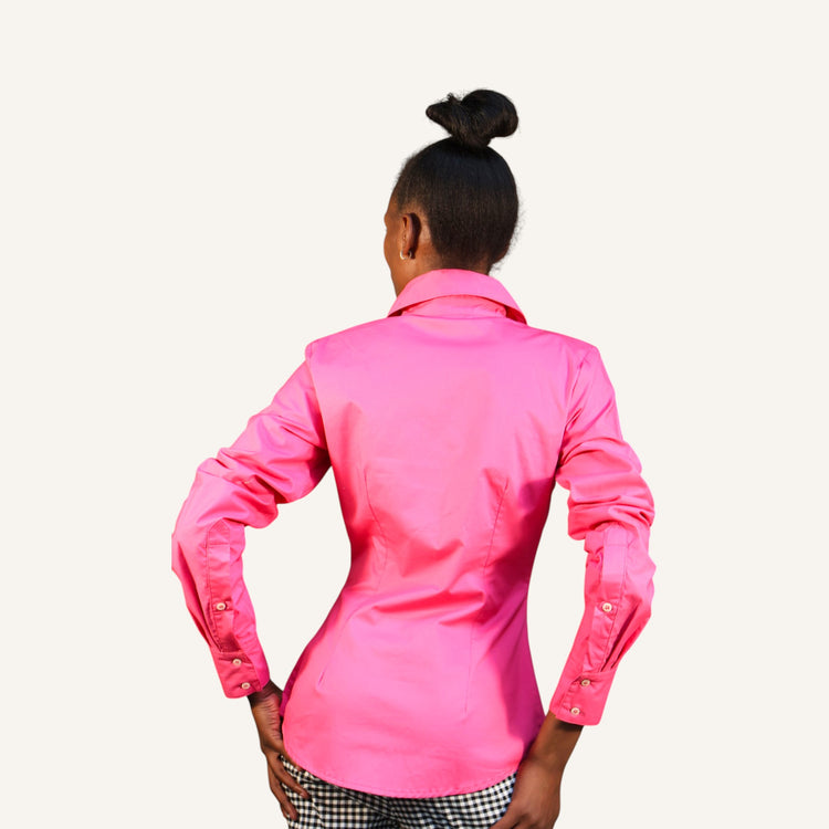 Pointed collar button down shirt with invisible placket