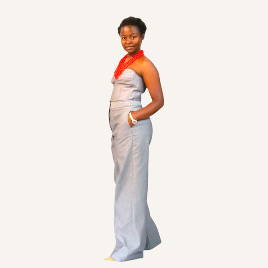 Birdseye wide leg high waist, pin tuck pants