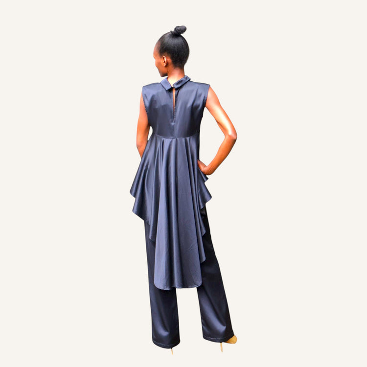Low-rise satin cotton wide leg pants