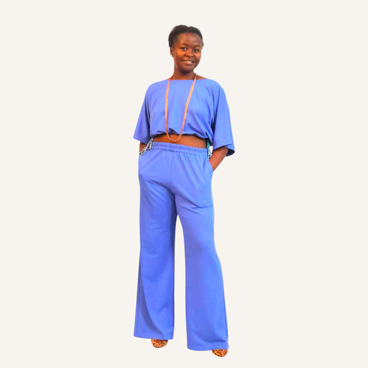 Wide leg with elastic band terry cotton pants
