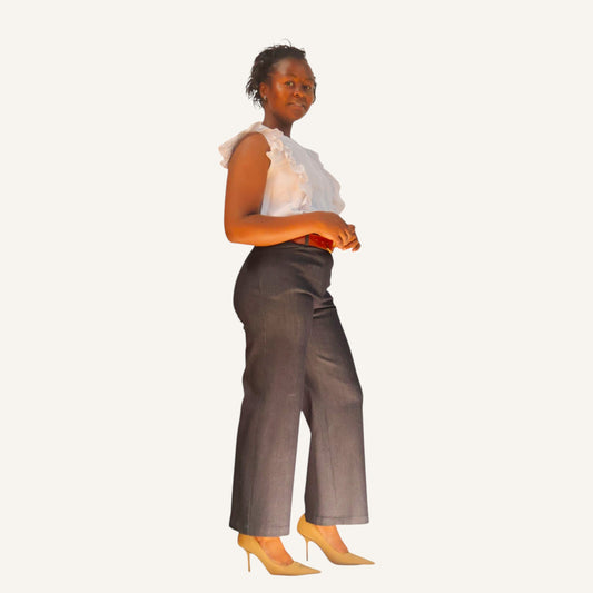 Cropped wide leg denim pants
