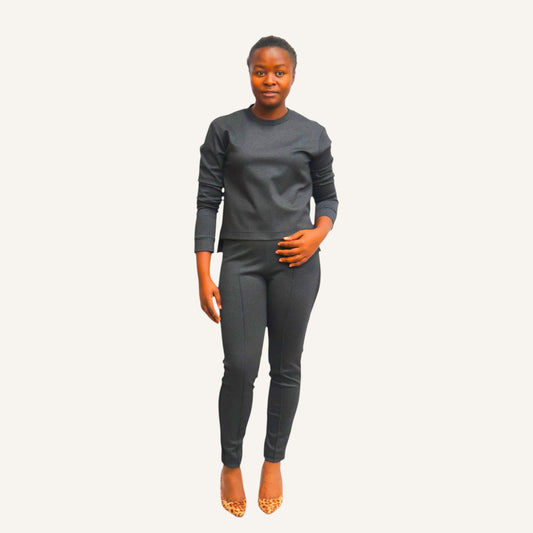 Skinny leg houndstooth check pintuck with high waist