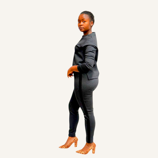 Skinny leg houndstooth check pintuck with high waist