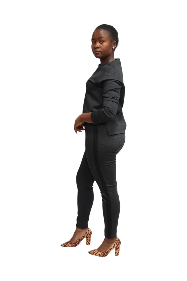 Skinny leg houndstooth check pintuck with high waist