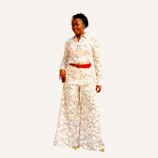 Super wide leg bamboo print pants