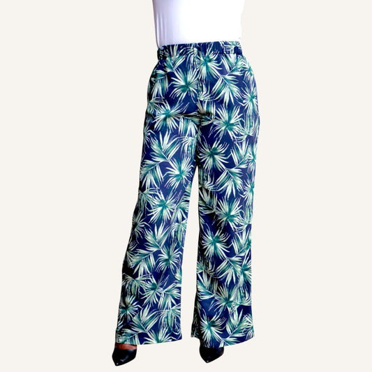 Wide leg palm print with elastic waist band
