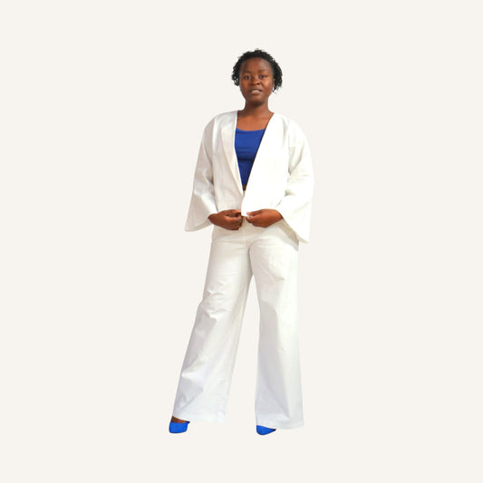 Straight leg cotton pants with half elastic waist band