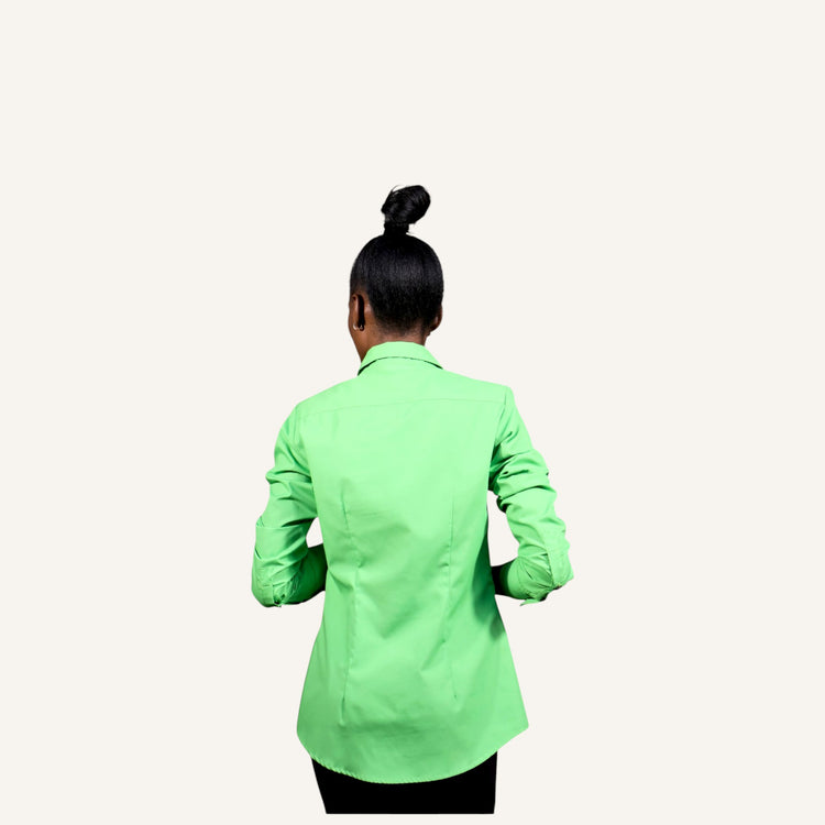 Lime green button down shirt with long sleeves