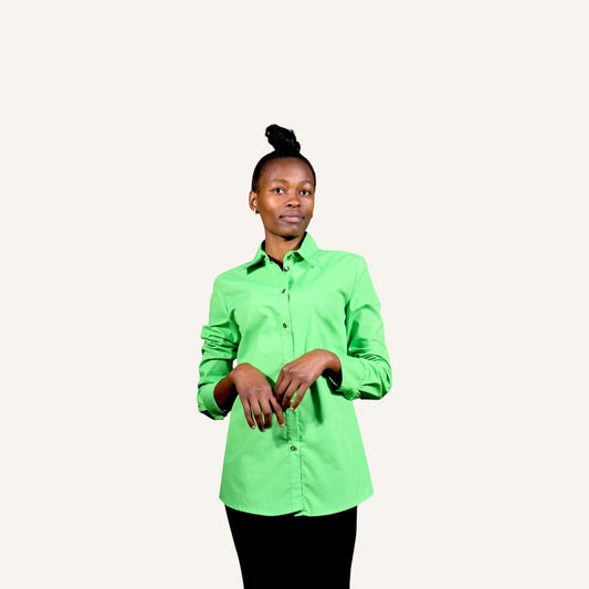Lime green button down shirt with long sleeves