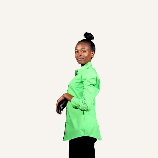 Lime green button down shirt with long sleeves