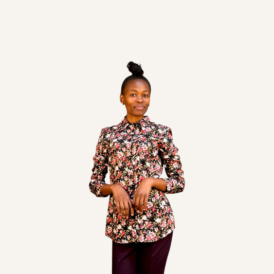 Rose Florral button down shirt with long sleeves