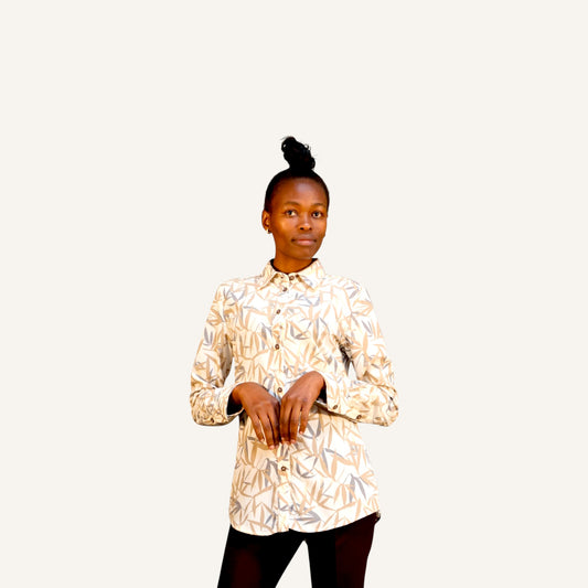 Bamboo print button down long sleeved shirt