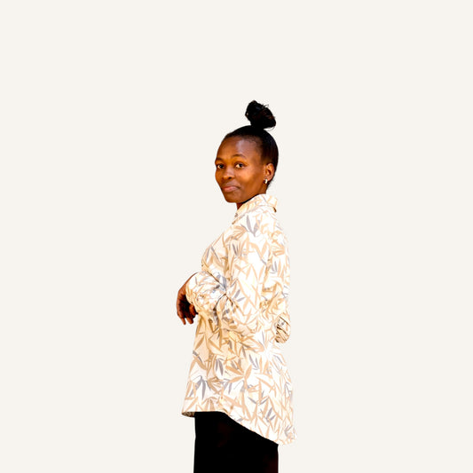 Bamboo print button down long sleeved shirt