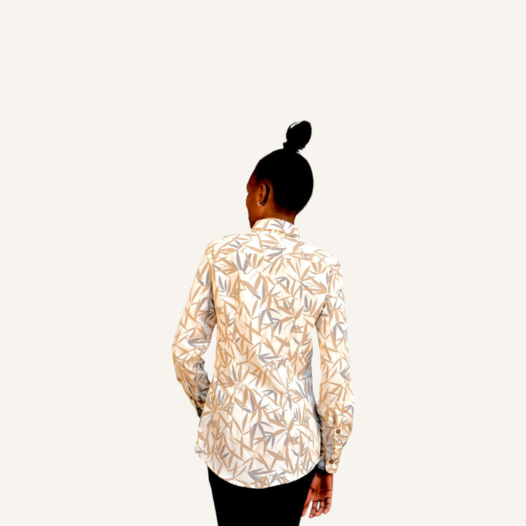 Bamboo print button down long sleeved shirt