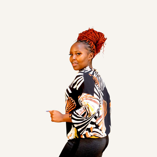 Black print pima cotton top with long sleeves