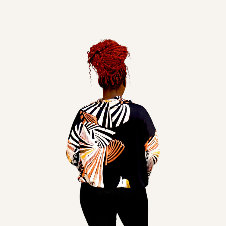 Black print pima cotton top with long sleeves
