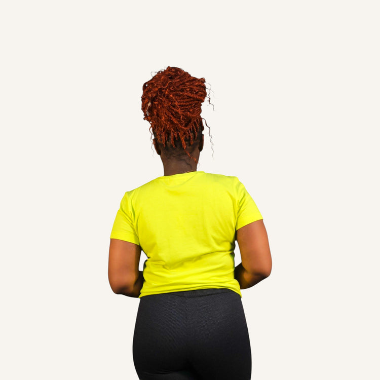 Lime yellow short sleeved t-shirt with round neckline