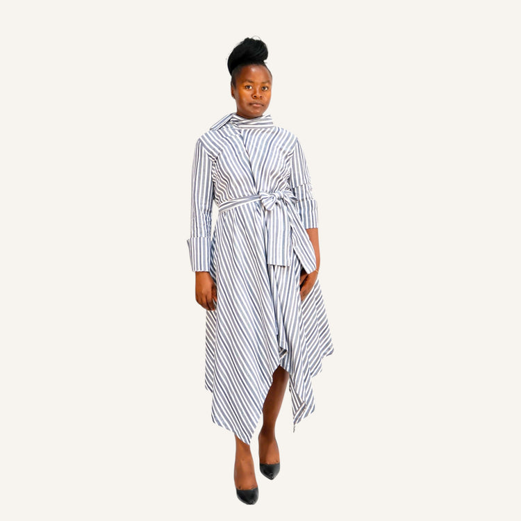 Blue stripped handkerchief dress with ties
