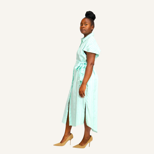Green stripped handkerchief dress with ties