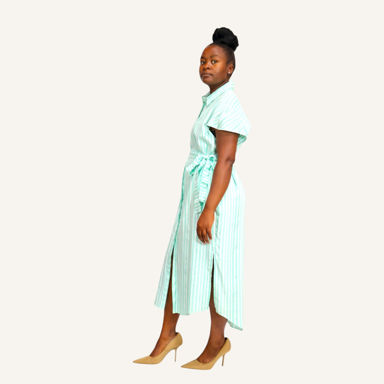 Green stripped handkerchief dress with ties