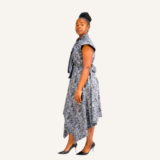 Grey hounds tooth handkerchief dress with ties