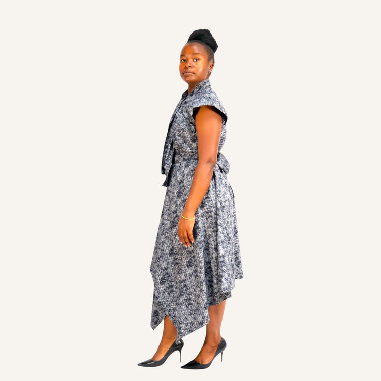 Grey hounds tooth handkerchief dress with ties