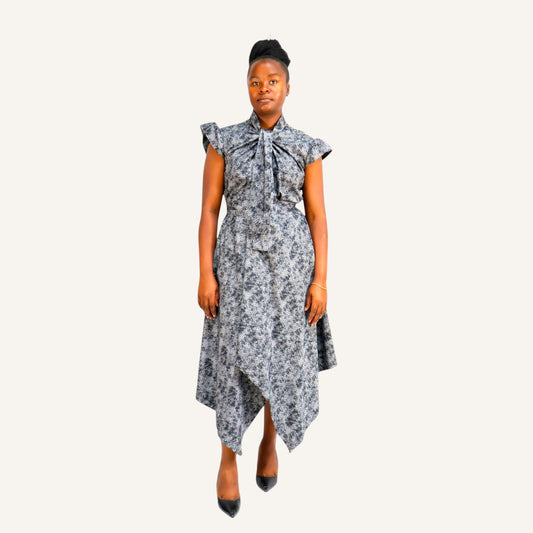 Grey hounds tooth handkerchief dress with ties