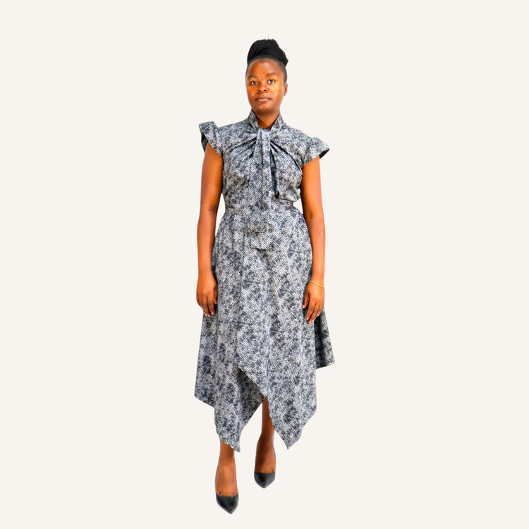 Grey hounds tooth handkerchief dress with ties
