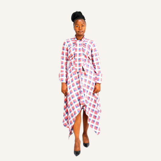 Red checked handkerchief dress with ties