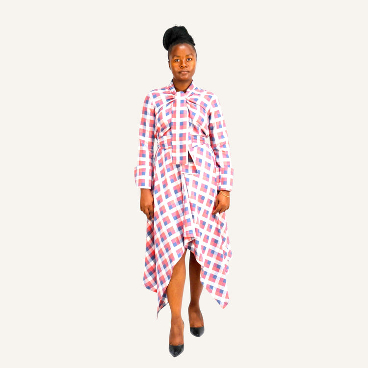 Red checked handkerchief dress with ties