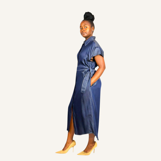 Lightweight denim shirt dress with cap sleeves