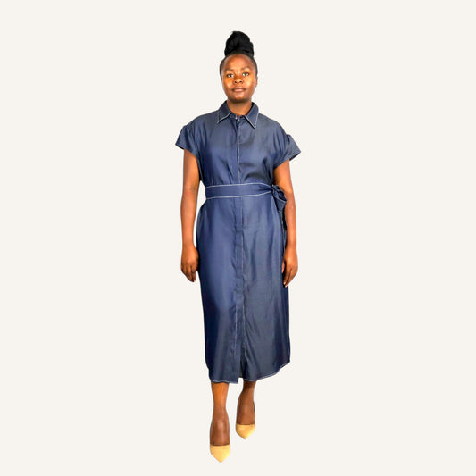 Lightweight denim shirt dress with cap sleeves
