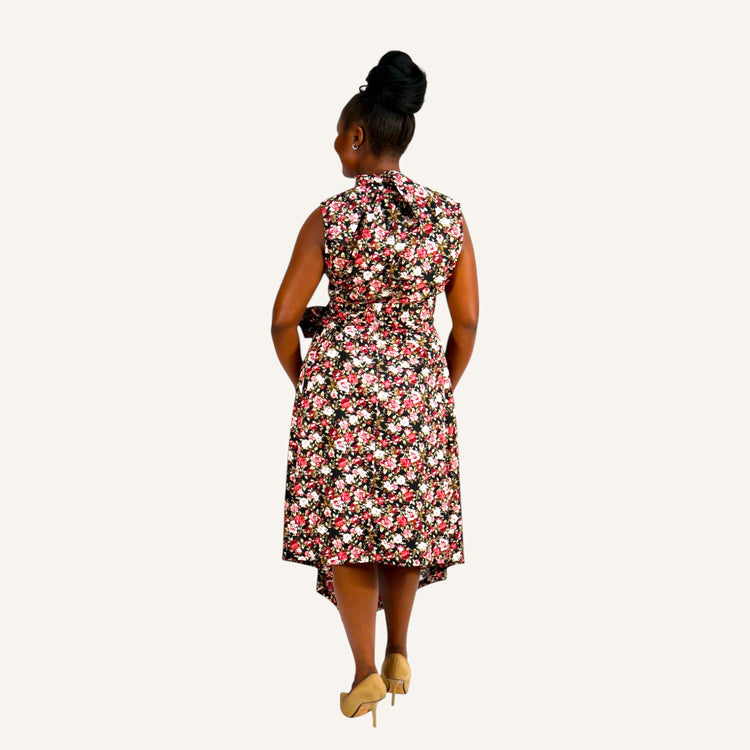 Rose print handkerchief dress with ties