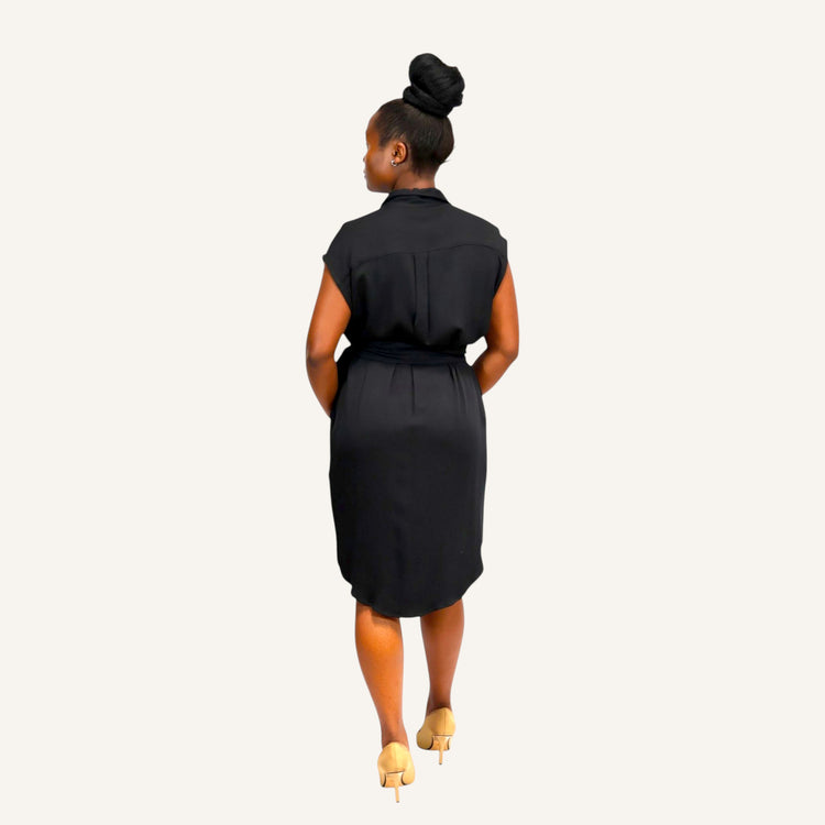 Black sleeveless shirt dress with invisible placket