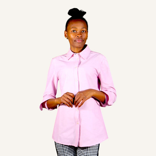 Pink button down long sleeved cotton shirt