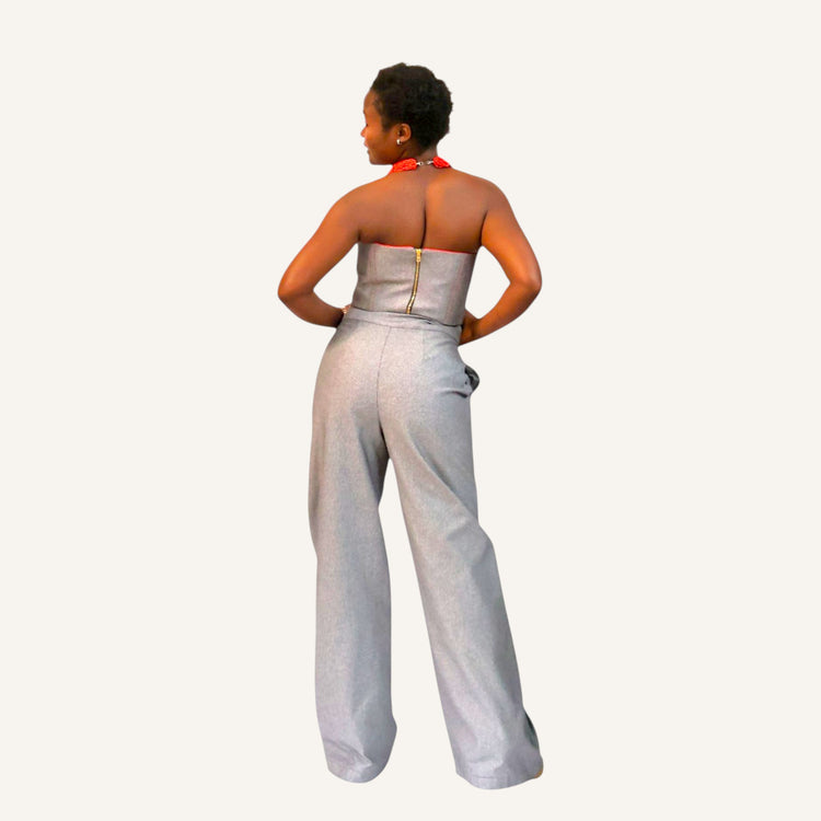 Birdseye wide leg high waist, pin tuck pants