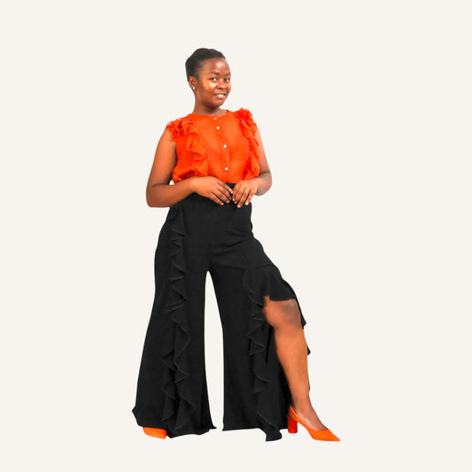 Wide leg with waves and back elastic waist band