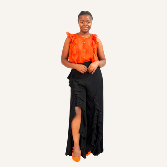 Wide leg with waves and back elastic waist band