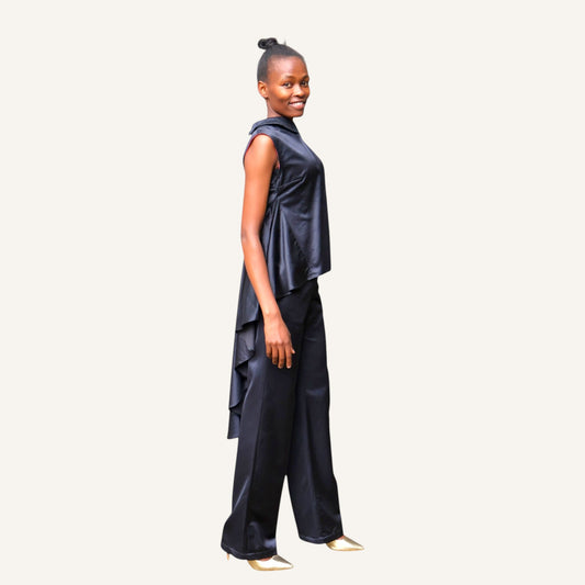 Low-rise satin cotton wide leg pants