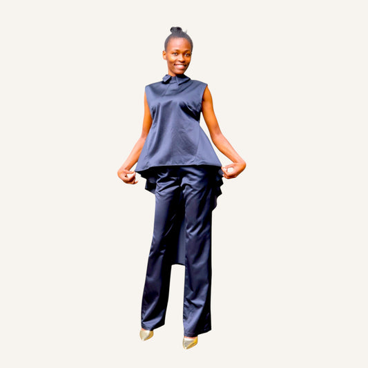 Low-rise satin cotton wide leg pants